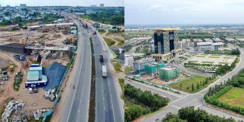 Khu đất nền ven đô TP.HCM gần tuyến Vành đai 3 đang thi công, thể hiện tiềm năng tăng giá